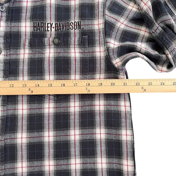 Harley-Davidson Y2K Flannel Shirt M Embroidered Bar & Shield Plaid Bikercore - Picture 8 of 10